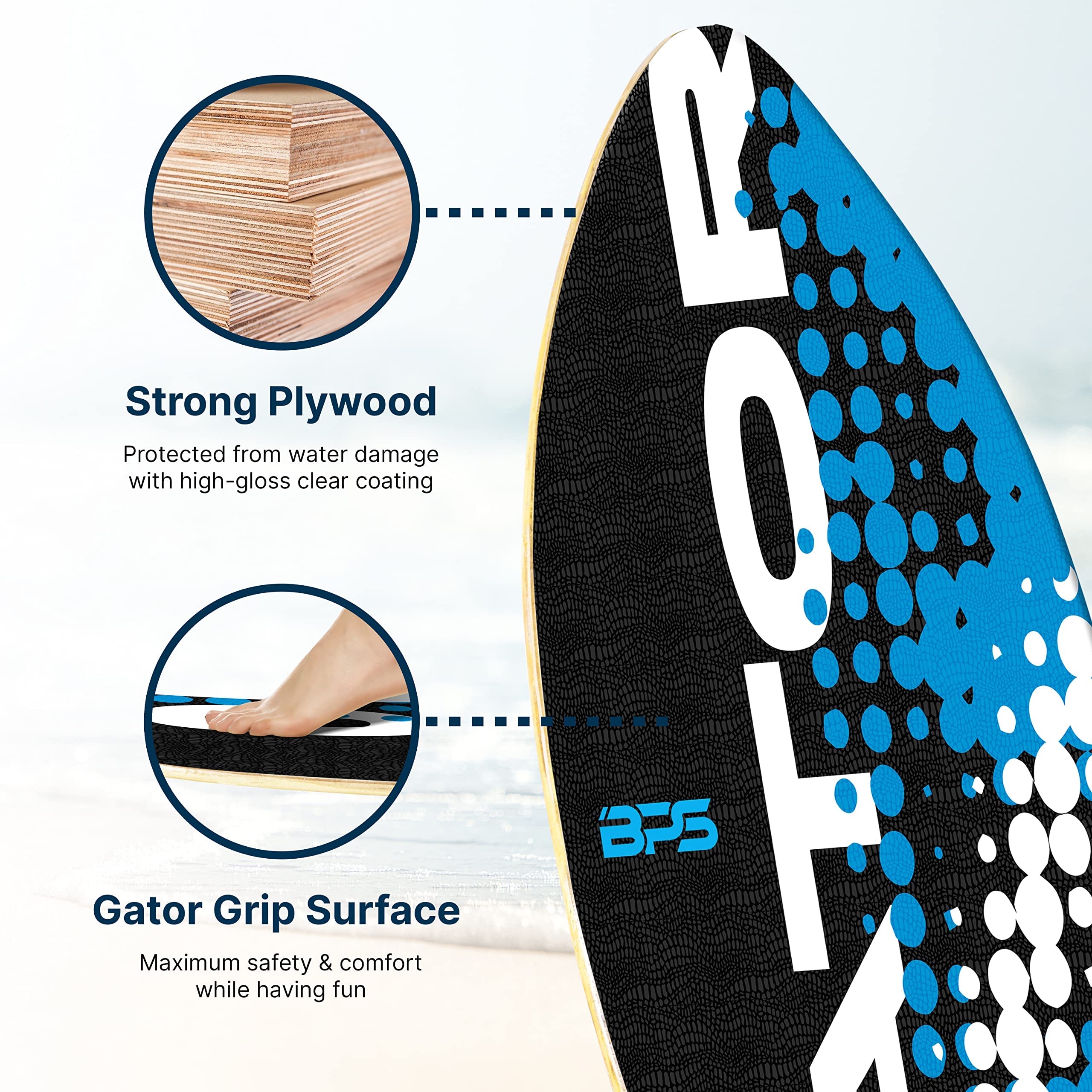 Buy BPS 'Gator' Skimboards with Colored EVA Grip Pad and High Gloss
