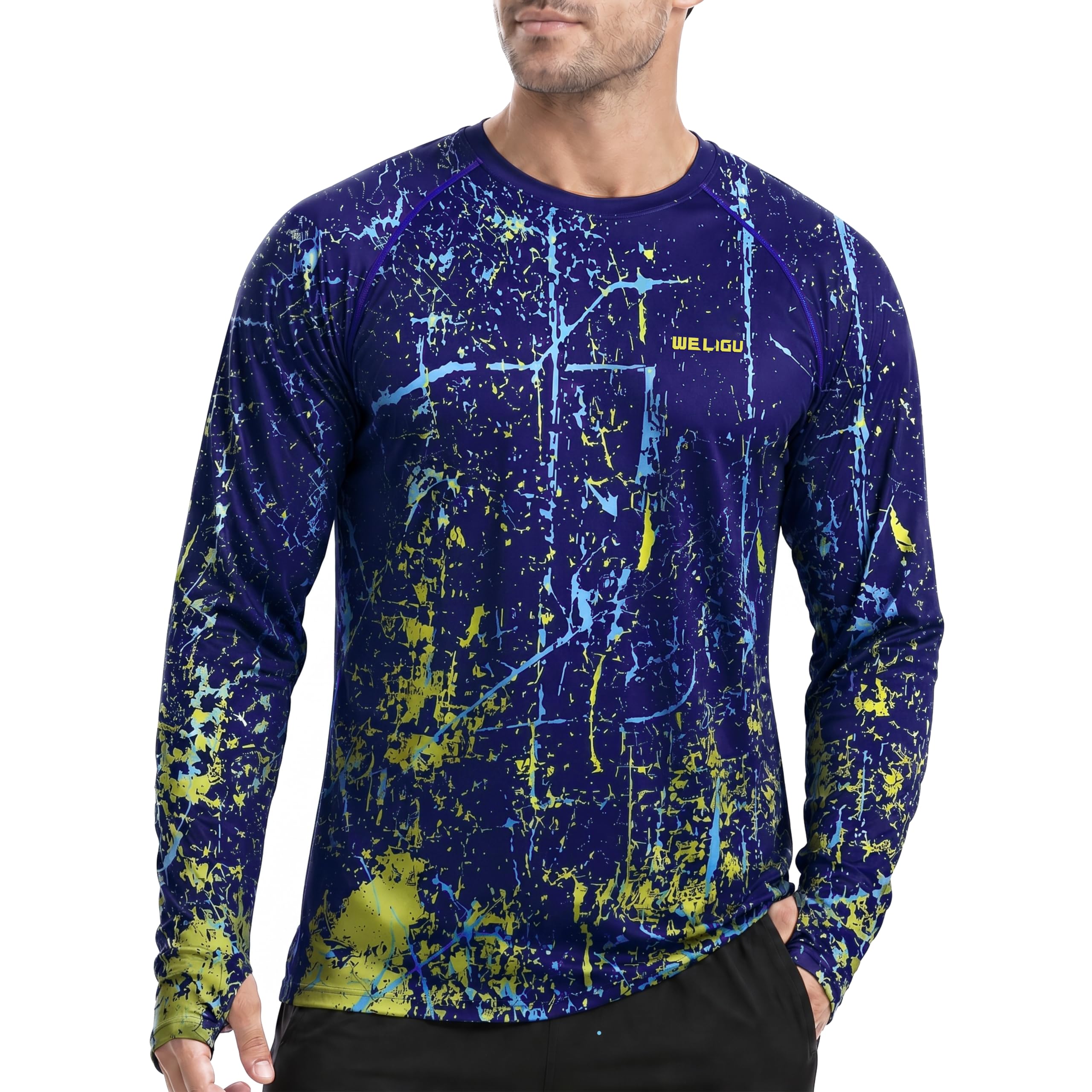 WELIGU UPF 50+ UV Shirt Herren Langarm Kapuze - Sonnenschutz Hoodie Schnelltrocknend, Rashguard Herren Wasser Sport, Atmungsaktives Laufshirt Schwimmshirt Angeln Wandern Surfen