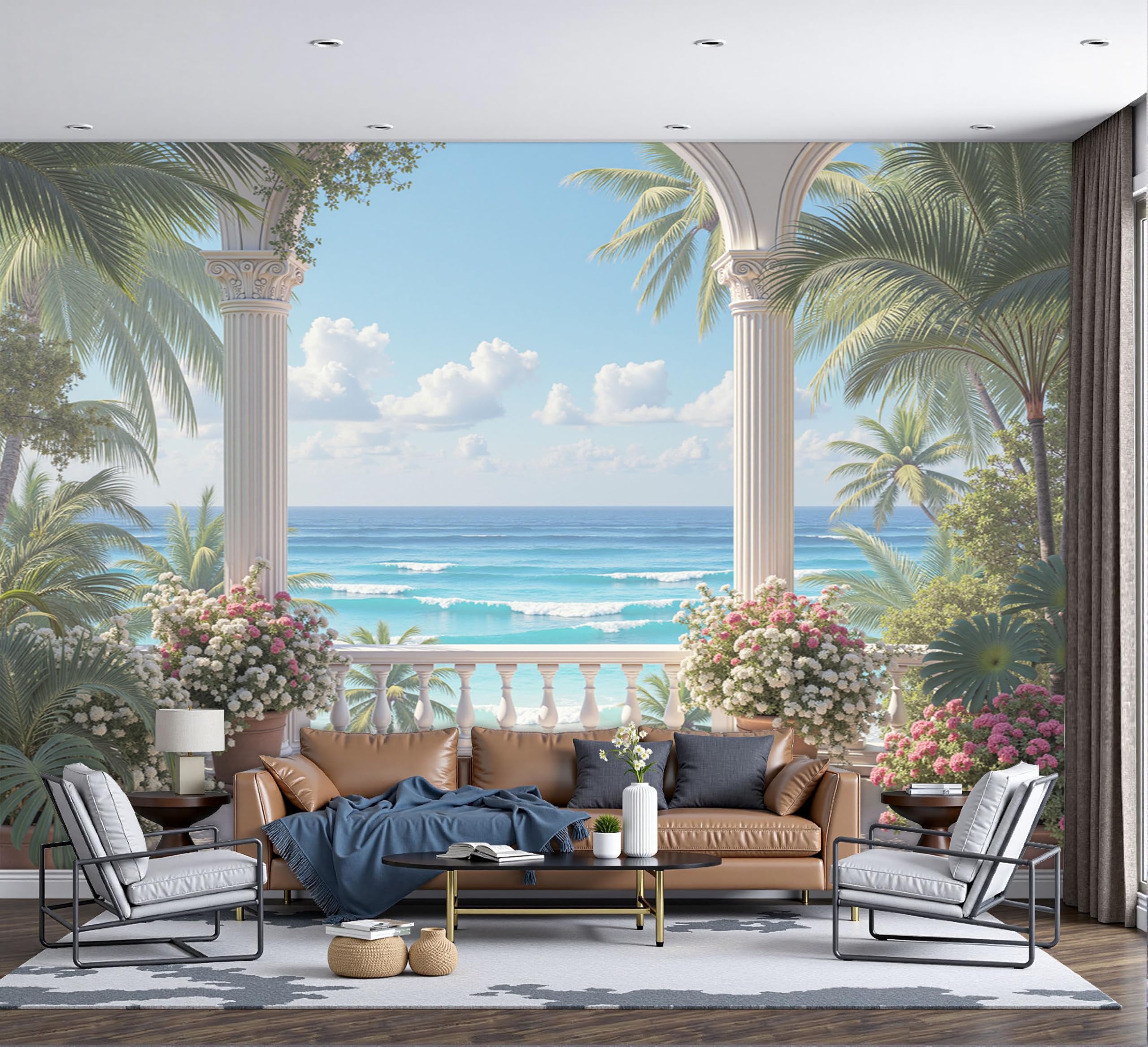 Papier peint balcon sur la mer pour créer un salon exotique