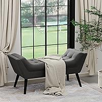 Vista 7 de Andeworld Banco de Cama Tapizado con Capitoné, Reposapiés Otomán de Entrada, Banco de Dos Asientos (Gris Oscuro)