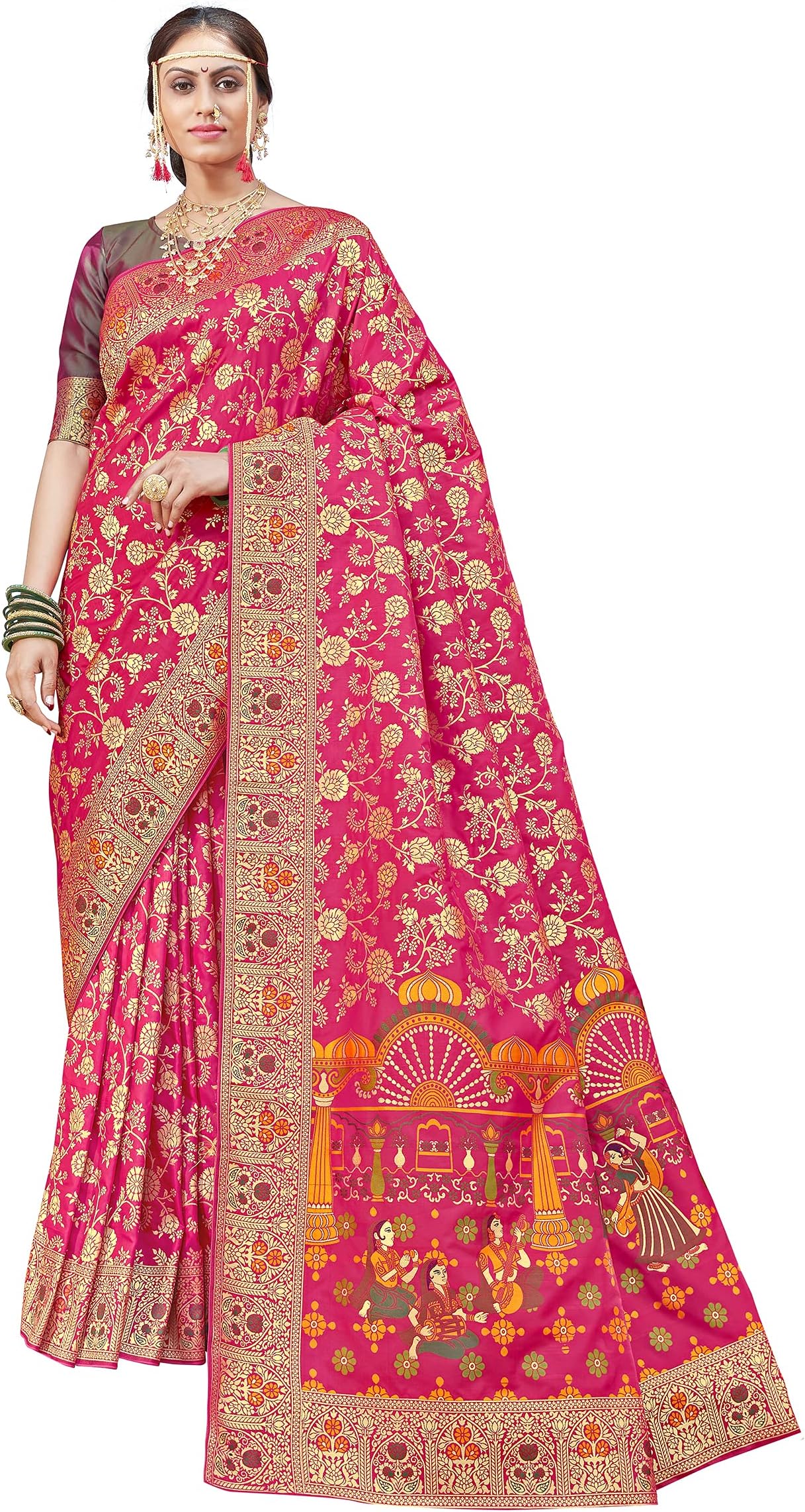 Women's Banarasi Silk Saree With Blouse Piece.
