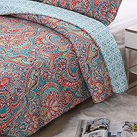 Vista 4 de Newrara Jacquard estilo algodón 3 piezas patchwork colcha Boho edredón juegos Queen (rojo)