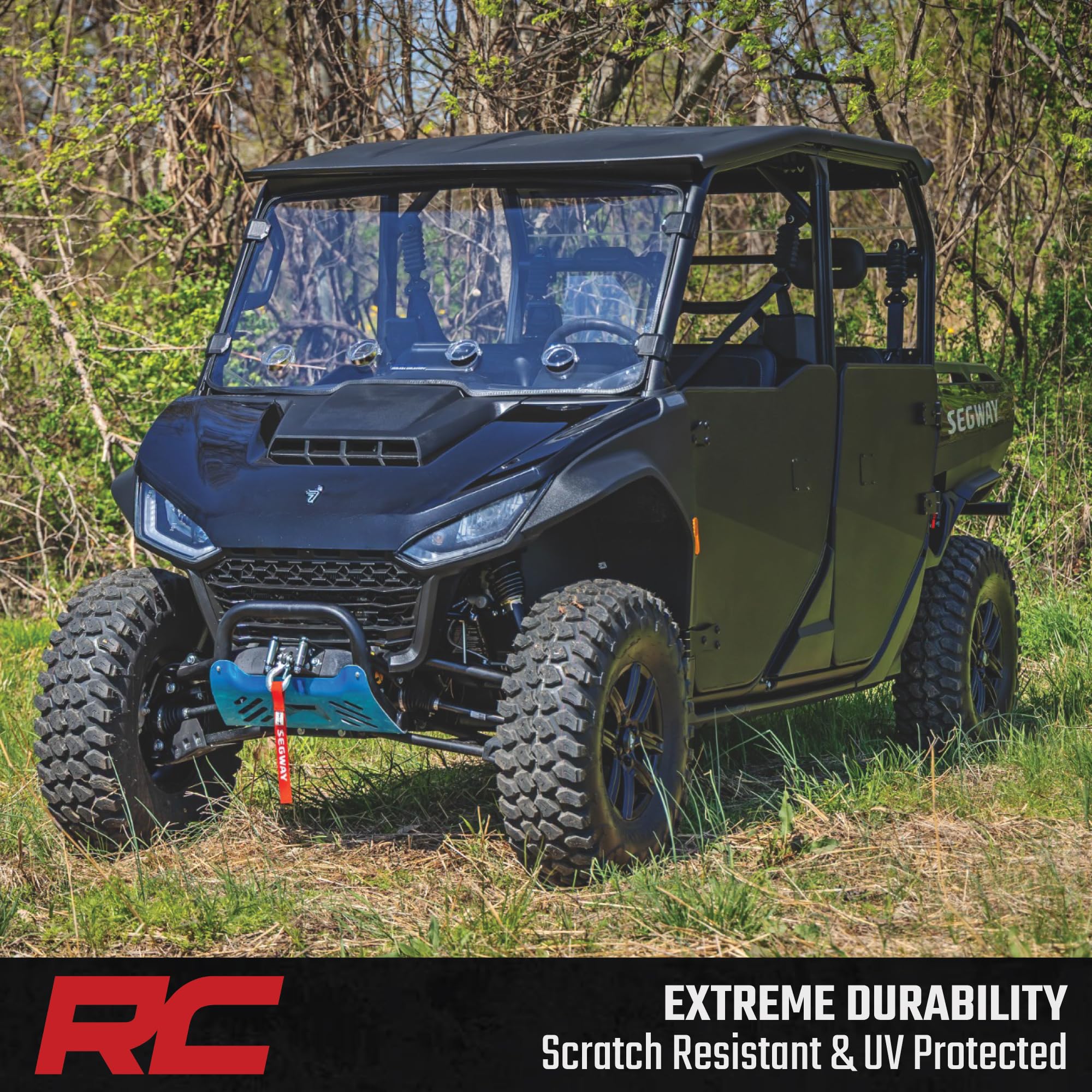 Rough Country Vented Full Windshield for Segway UT10 P - Scratch-Resistant 1/4" Polycarbonate, Adjustable Airflow, Roof Compatible