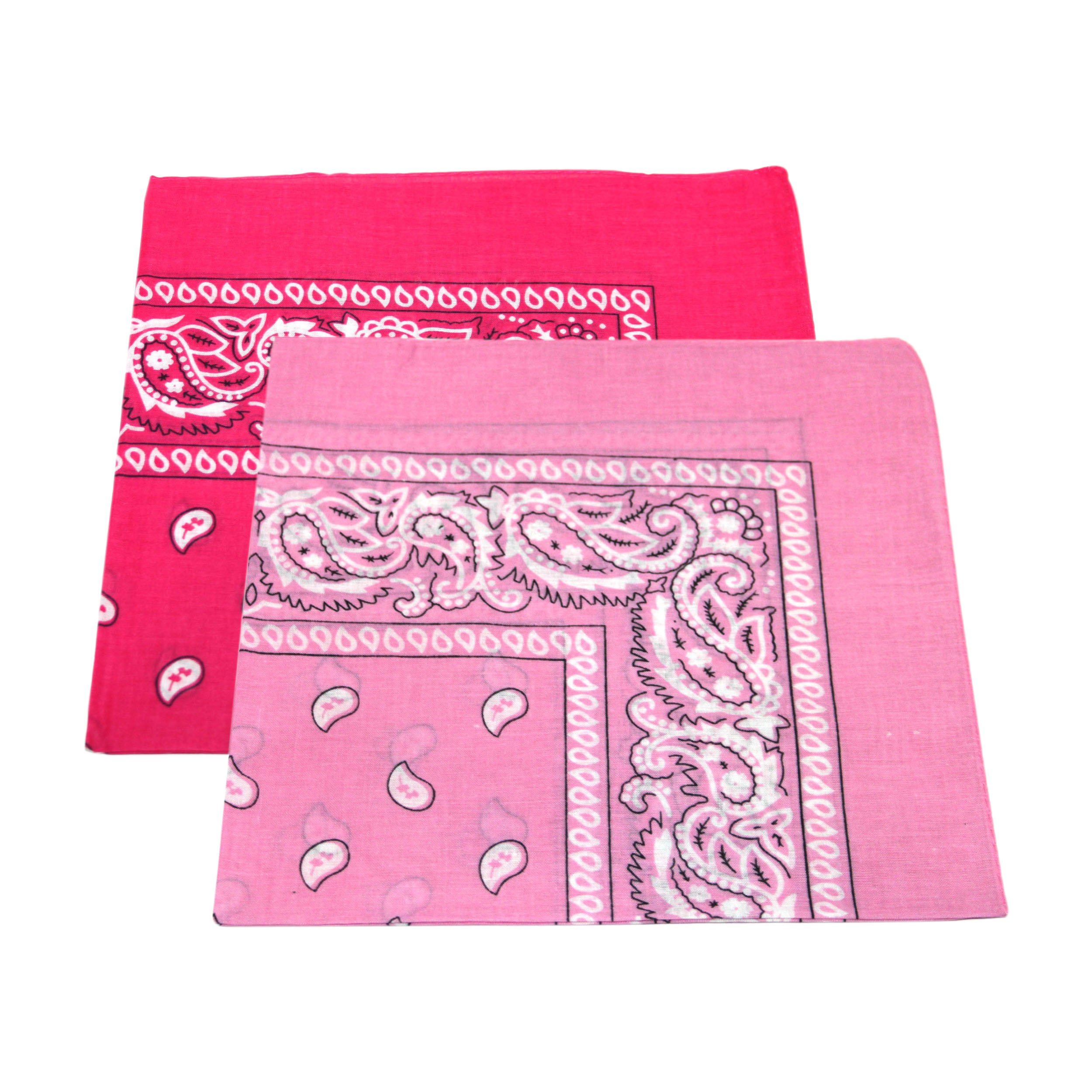 2 x Men's/Women's Paisley Pattern Bandana Head/Neck Scarf 100% Cotton (Baby Pink & Hot Pink)