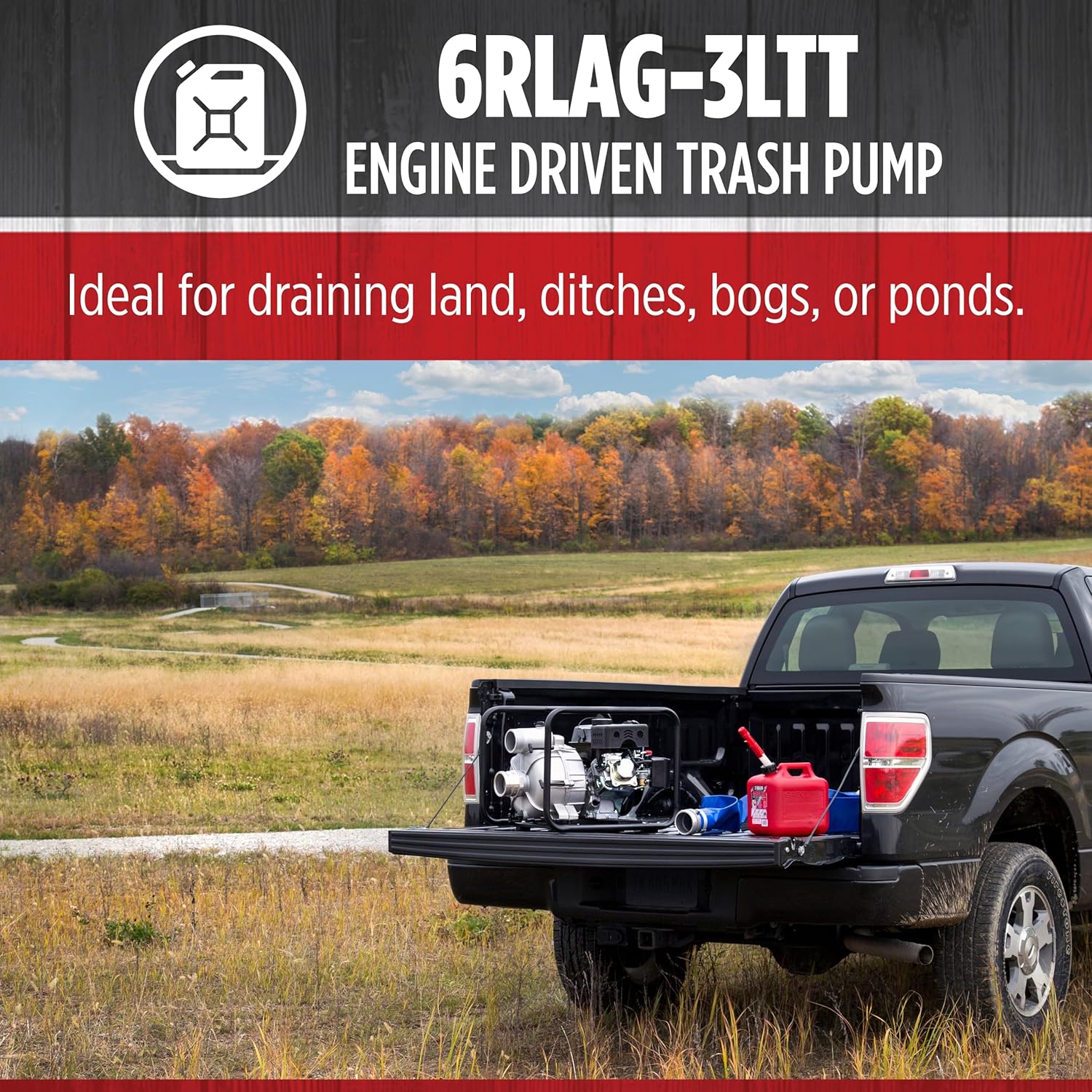 Red Lion 6RLAG-3LTT 208cc, 285 GPM OHV Engine Driven Aluminum Trash Pump, 3-Inch MNPT Suction and Discharge, Black, 617038