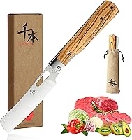 Vista 12 de SENBON Cuchillo de bolsillo plegable de acero inoxidable 440A con sierra para pan japonés, mango natural de oliva, para camping al aire libre
