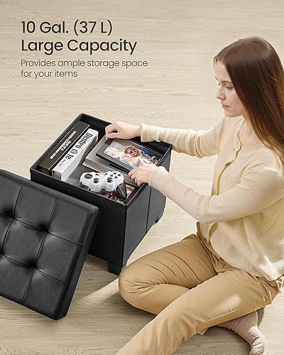 Miniatura 6 de SONGMICS Otomana de almacenamiento, otomana cúbica con patas, 15 x 15 x 15.7 pulgadas, reposapiés, descansapiés, 10 galones (37 L), cuero sintético,