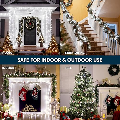 Miniatura 8 de JOYIN Guirnalda de luces de Navidad conectables de 66 pies, cable transparente, 8 modos, 200 luces LED parpadeantes para interiores y exteriores,