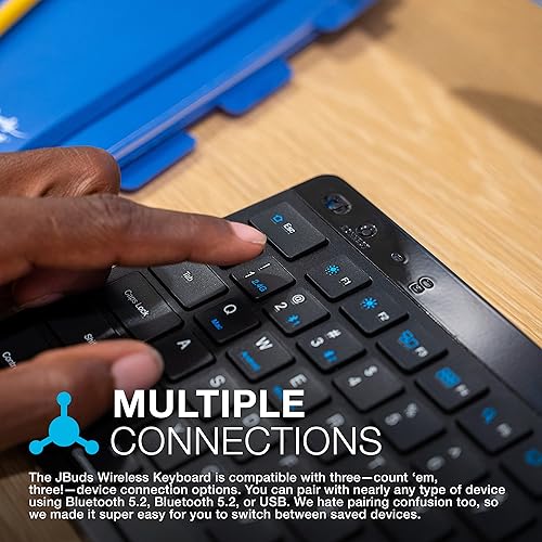 Miniatura 7 de JLab JBuds - Teclado inalámbrico, negro, 95 teclas, se conecta a través de Bluetooth o USB inalámbrico, palanca multidispositivo, teclas suaves al