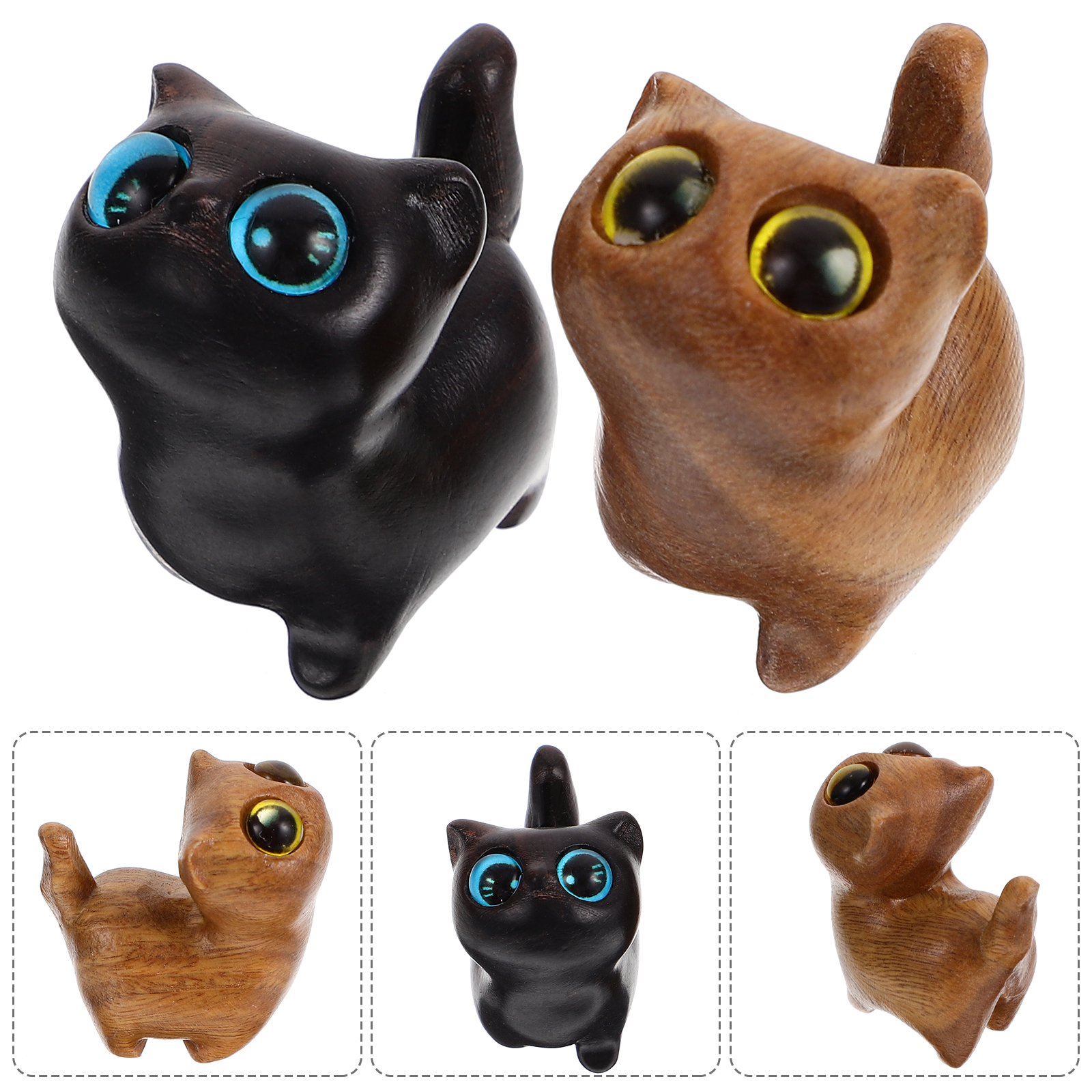 Figurines de gato en madera de sándalo 2 pack miniatura 7