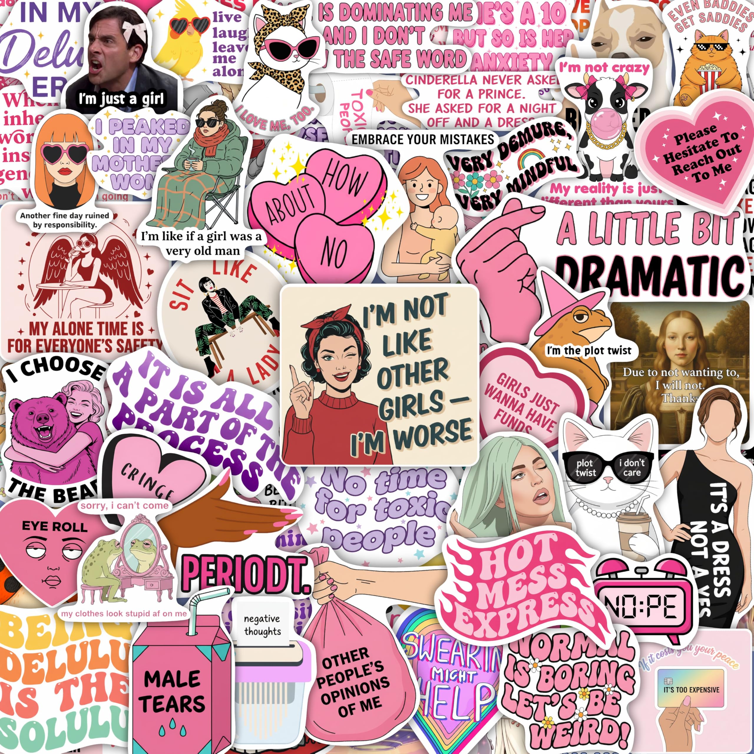 Photo 1 of 160Pcs Sarcasm Stickers for Water Bottle, Funny, Snarky Decals - Pink Sarcastic Stickers for Adults, Humour Decals for Laptop - Silly, Funny Decals for Women - Sarcasm Gifts for Girls