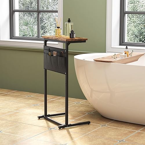 Miniatura 7 de Mesa auxiliar en forma de C, mesa auxiliar para sofá, bandeja de TV pequeña, mesa de sofá con bolsa de almacenamiento para espacio pequeño, sala de