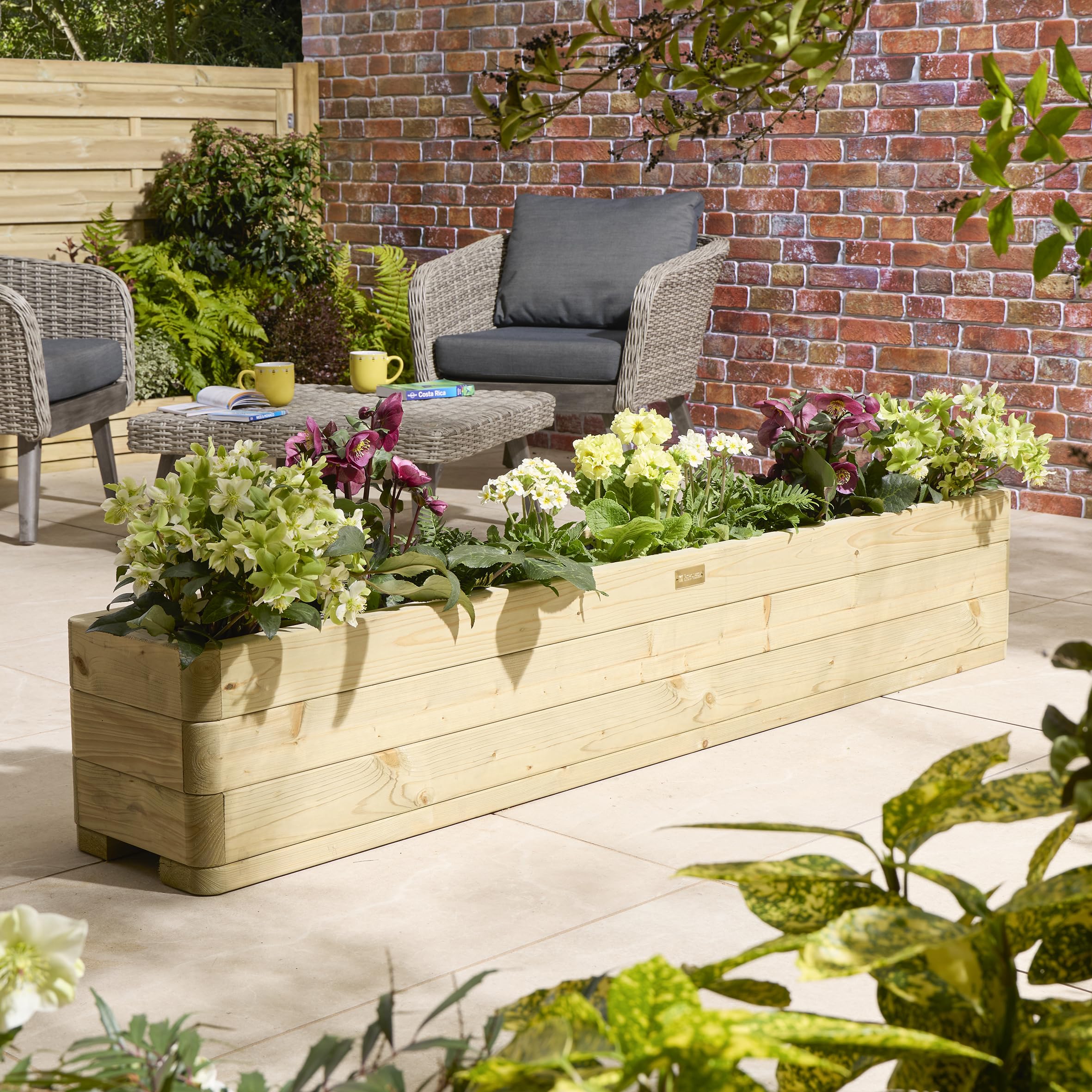 Rowlinson Marberry Trough Planter 1.8m Softwood Brown