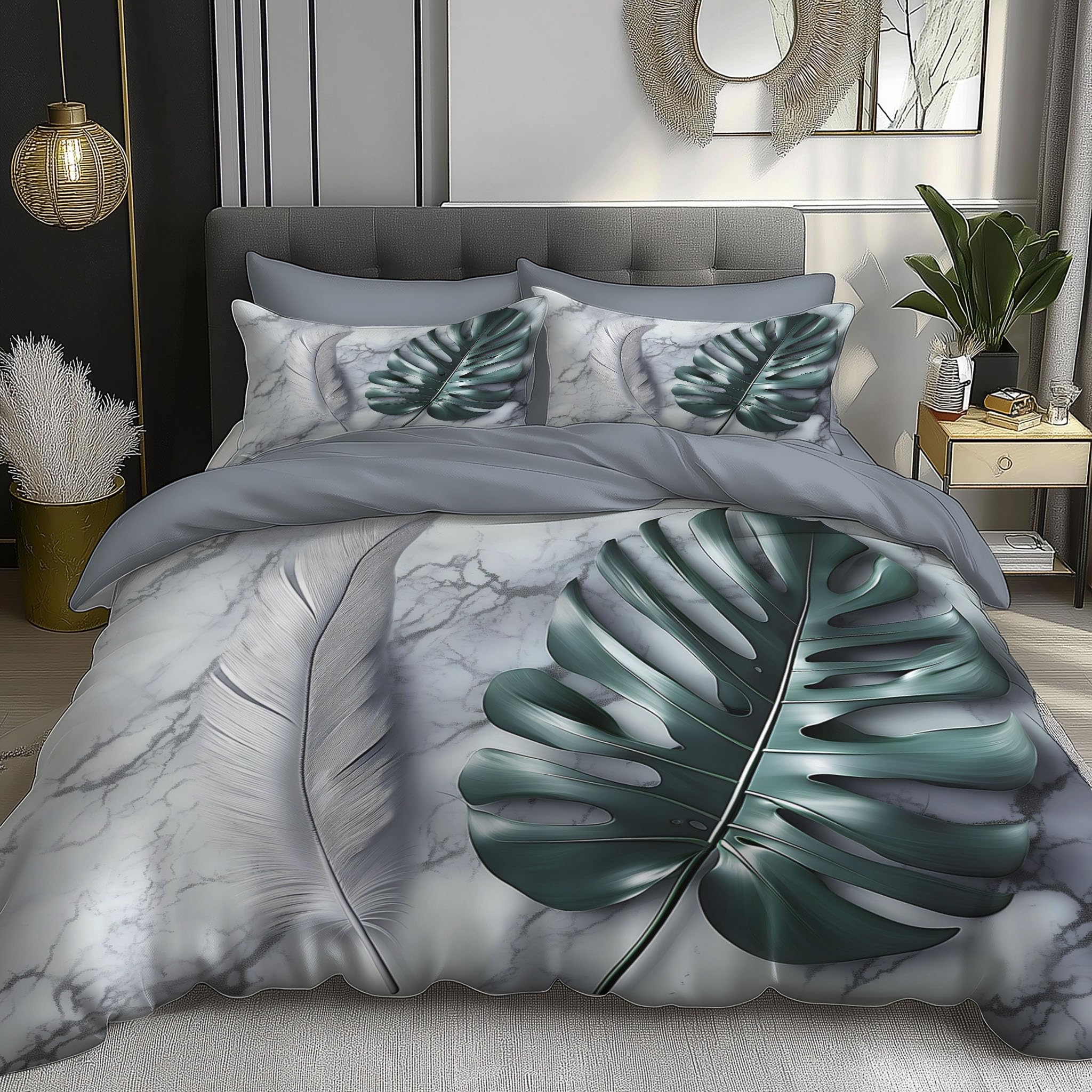 Housse de couette 140x200 2 personnes avec taies 65x65 motif plumes
