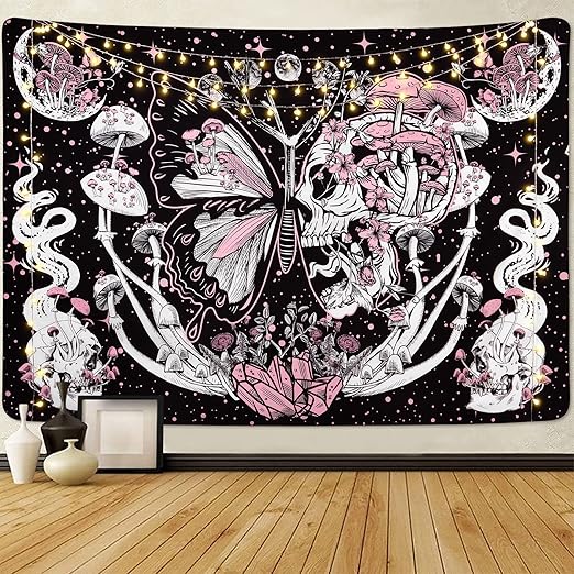 Lyacmy Skull Tapestry Hippie Mushroom Tapestries Aesthetic