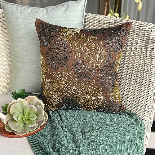 Miniatura 11 de The HomeCentric Funda de almohada, fundas marrones, fundas de almohada geométricas japonesas ópticas, fundas de almohada de 24 x 24 pulgadas, fundas