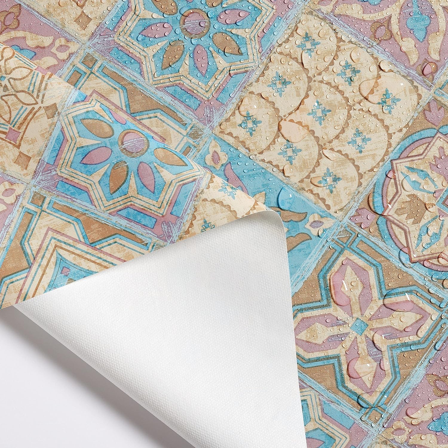 KP HOME PVC Table Cloth Wipe Clean Lisbon Tiles Pattern Vinyl Tablecloth Pink Beige Blue Square 140 x 140 Portuguese Azulejo Table Cover 4 Seat - Image 3