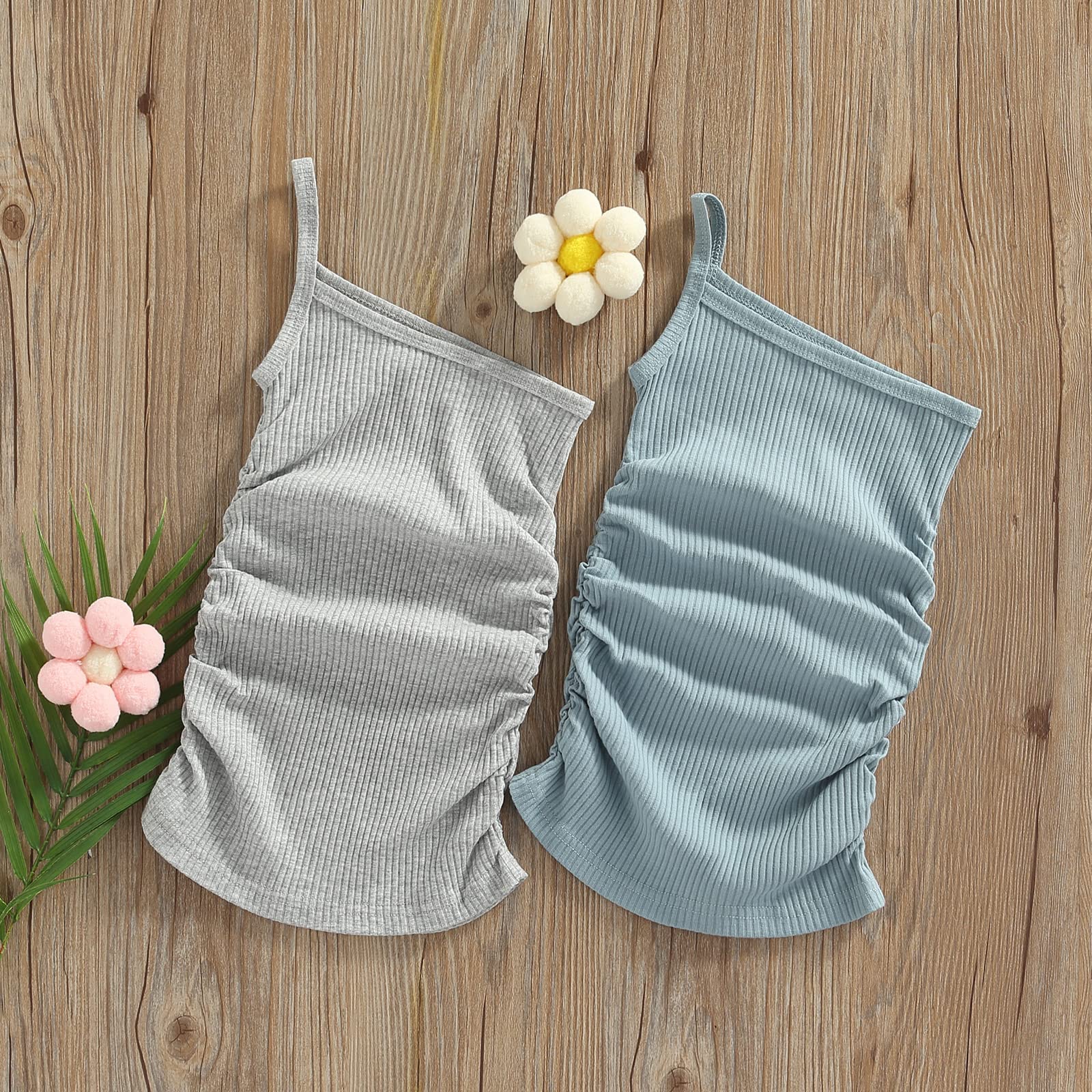 Nbulwbln Toddler Baby Girl Ruffle Solid Ribbed One Shoulder Dress Summer Sleeveless Straps Slim Bodycon Party Dresses Outfit (Blue,4-5T)