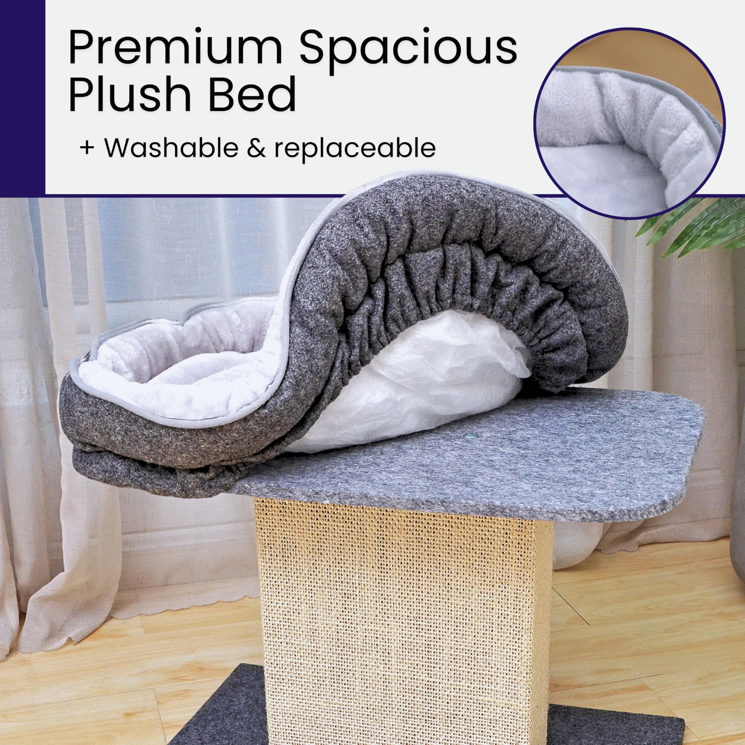 Catry Letto per gatti con tiragraffi – Design minimalista di albero per gatti con accogliente letto per gatti e tiragraffi stuzzicante, allure gattino a rimanere intorno a questo mobile robusto e