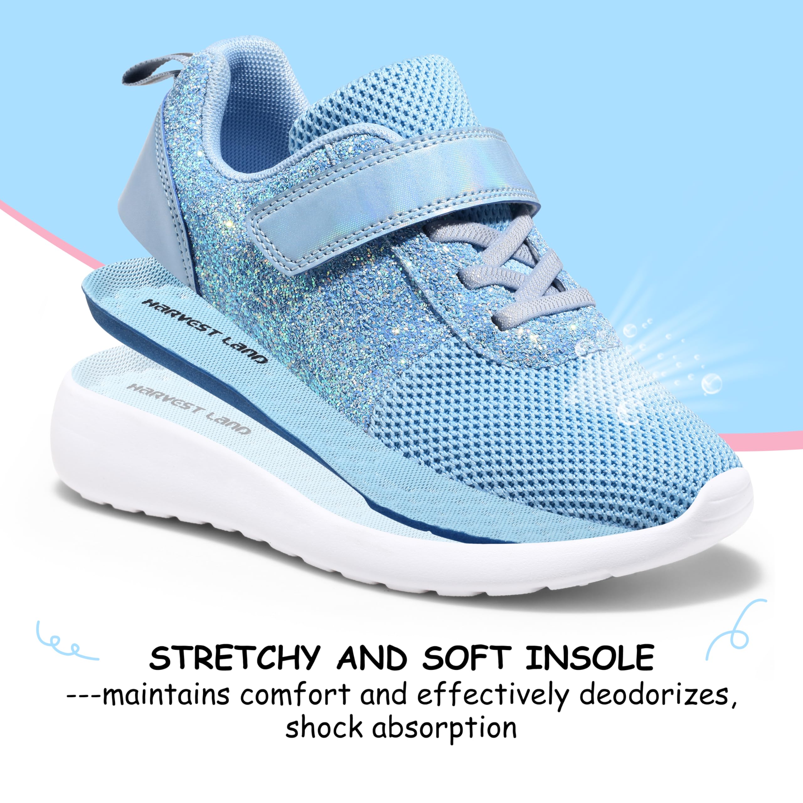 Harvest Land Girls Trainers Kids Athletic Shoes Toddlers Glitter Sneakers Breathable Tennis Running Sports Shoes — view 3