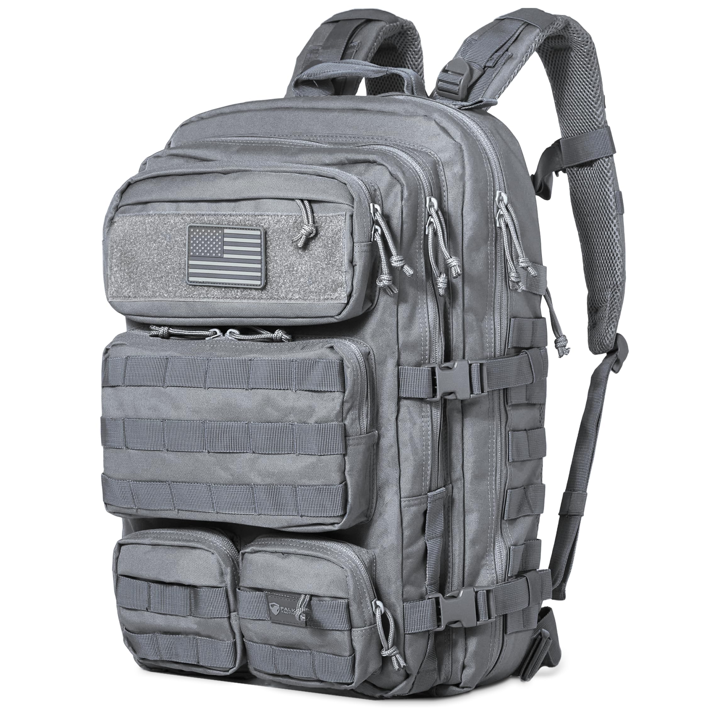 Falko Tactical Backpack for Men and Women 50L Backpack 2.4x Stronger Large Military Molle Rucksack, Bugout Backpack Outdoors, Wolf Grey, L, Tactical