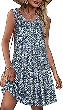elescat Womens Summer Dresses Casual V Neck Sleeveless Pockets Beach Loose Tank Sundress