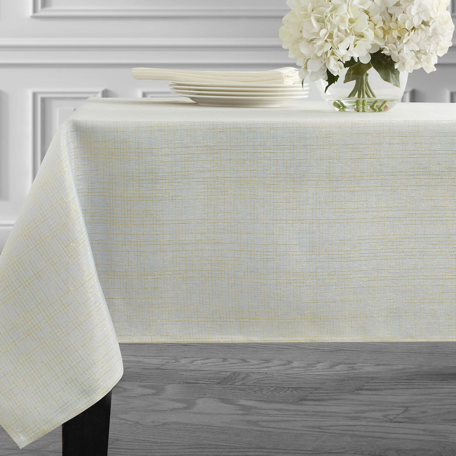 Benson Mills Metallic Blend Tablecloth (White, 60" x 104" Rectangular)