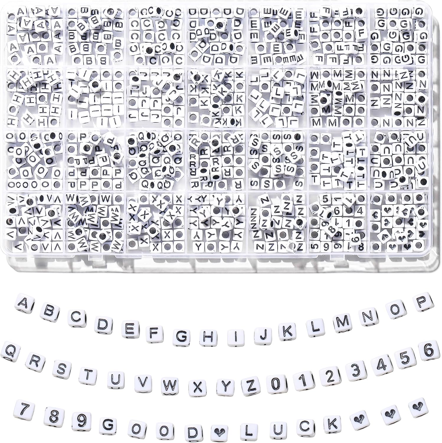 730pcs Square Letter Beads, 28 Styles Friendship Bracelet Kit, 6x6 mm Acrylic Alphabet Beads for Bracelet and Jewelry Making(White and Black)