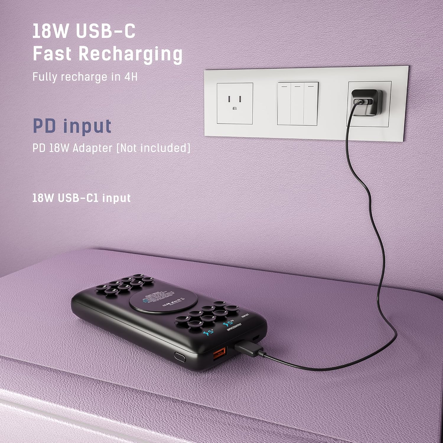 TECHSMARTER TSB7700 Power Bank being recharged via USB-C