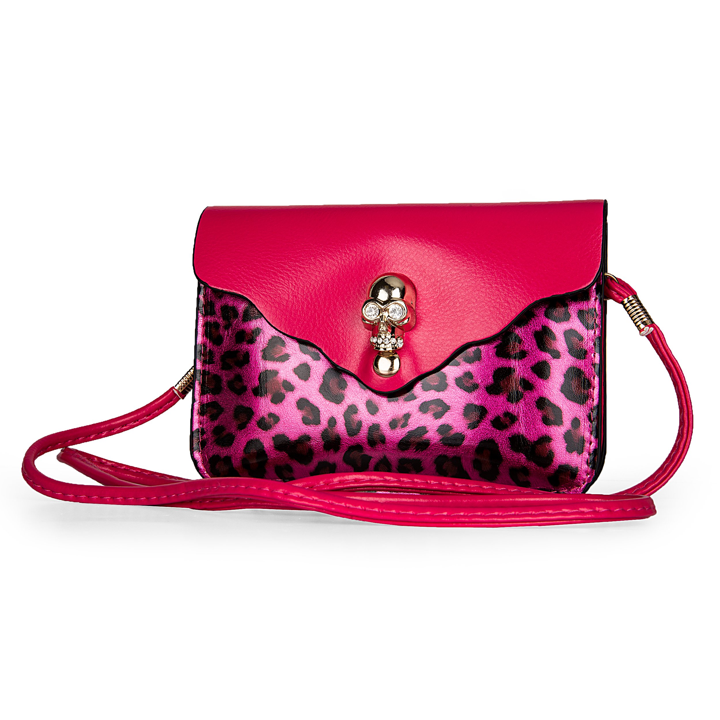 SumacLife Skull Pouch with Detachable Shoulder Strap for Smartphones - Retail Packaging - Rose Leopard