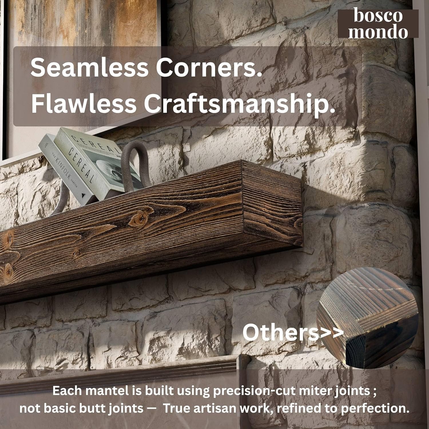 BoscoMondo Fireplace Mantel, Wall-Mounted 72 inch Floating Shelf for Wall, Tv Shelf, Rustic Shelf - 8x6x72 Walnut