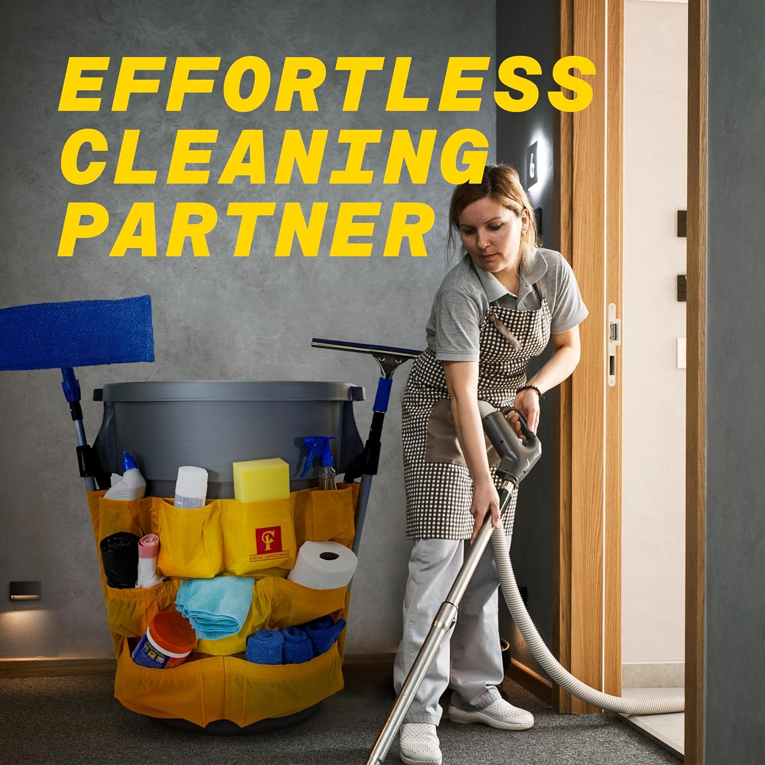 Trash Can Caddy Bag | Brute Compatible | Fits 32-55 Gallon Can | 12 Pockets | Heavy Duty Vinyl Construction Organizer for Cleaning & Janitorial Duties. (Pack of 3)