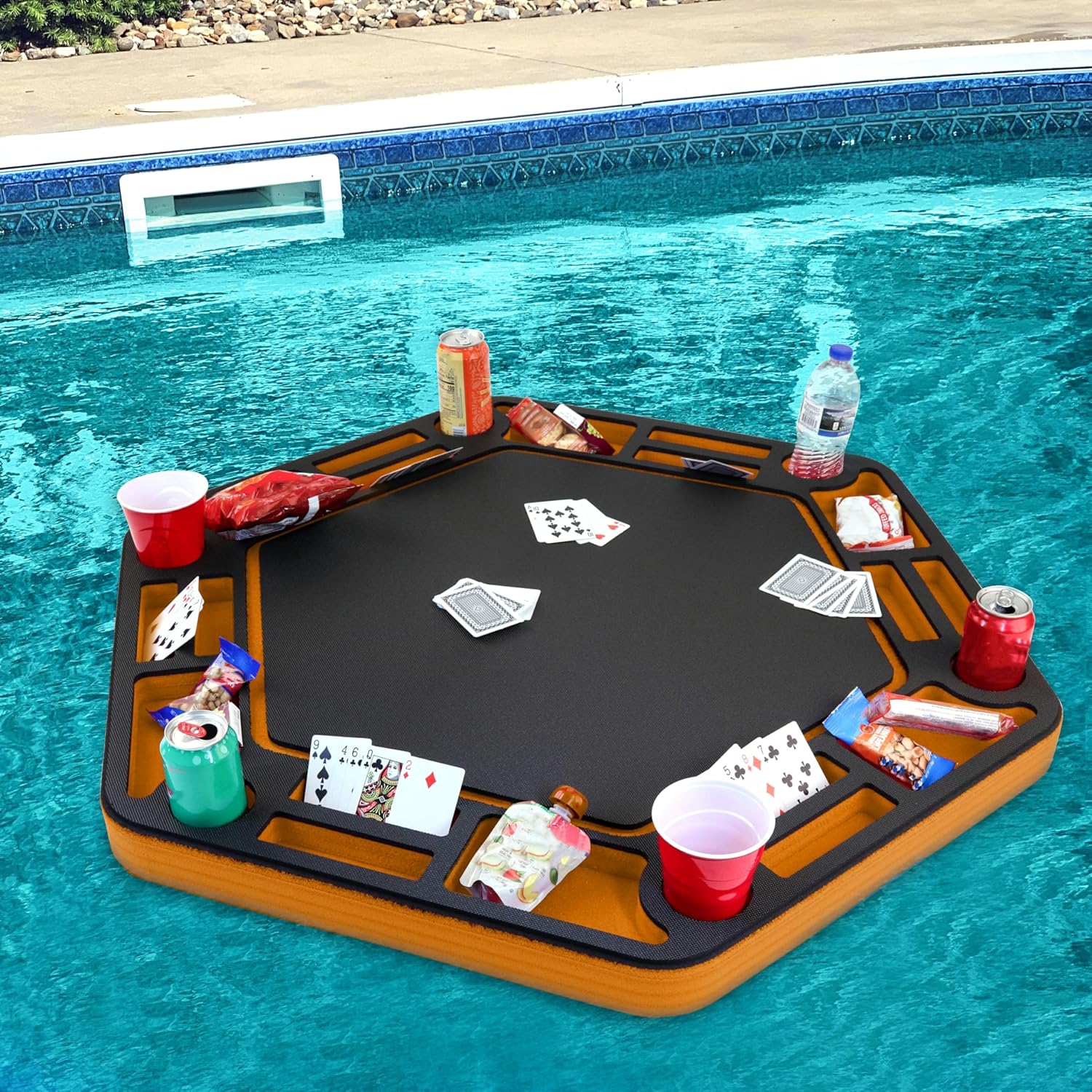 Amazon.com: Polar Whale Floating Large Poker Table Orange and Black Game Tray for Pool or Beach ...