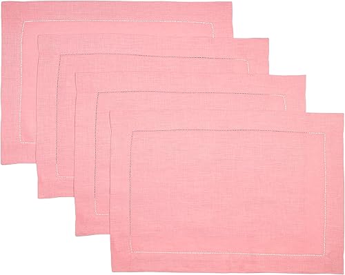 Miniatura 2 de D'Moksha Homes Juego de 4 manteles individuales de lino 100 % lino puro, color rosa polvoriento, de 14 x 19 pulgadas, dobladillo clásico, manteles