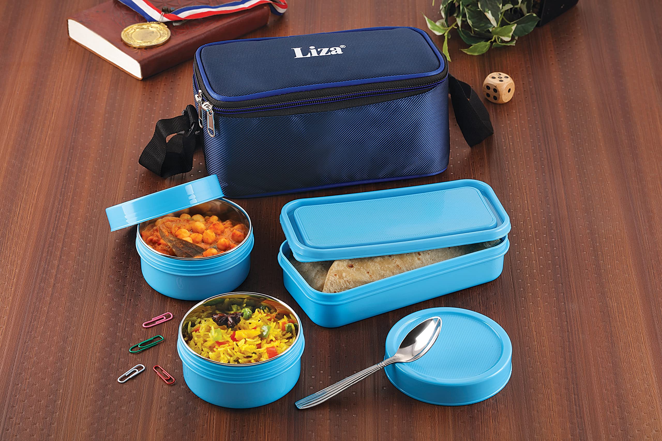Liza Stainless Steel, Plastic Insulated Lunch Box with 3 Container Office Lunch Box Airtight Leak-Proof Container (1600ml,Blue) (B09Z6W7B64) Amazon Price History, Amazon Price Tracker