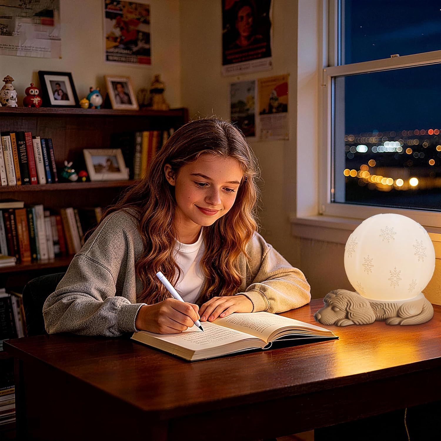 Cute Dog Lamp, Rechargeable Battery Powered Bedside Lamp, 3 Color Temperature Dimmable Cordless Lamp, USB C Charging Touch Lamp for Bedroom, Nightstand, Nursery