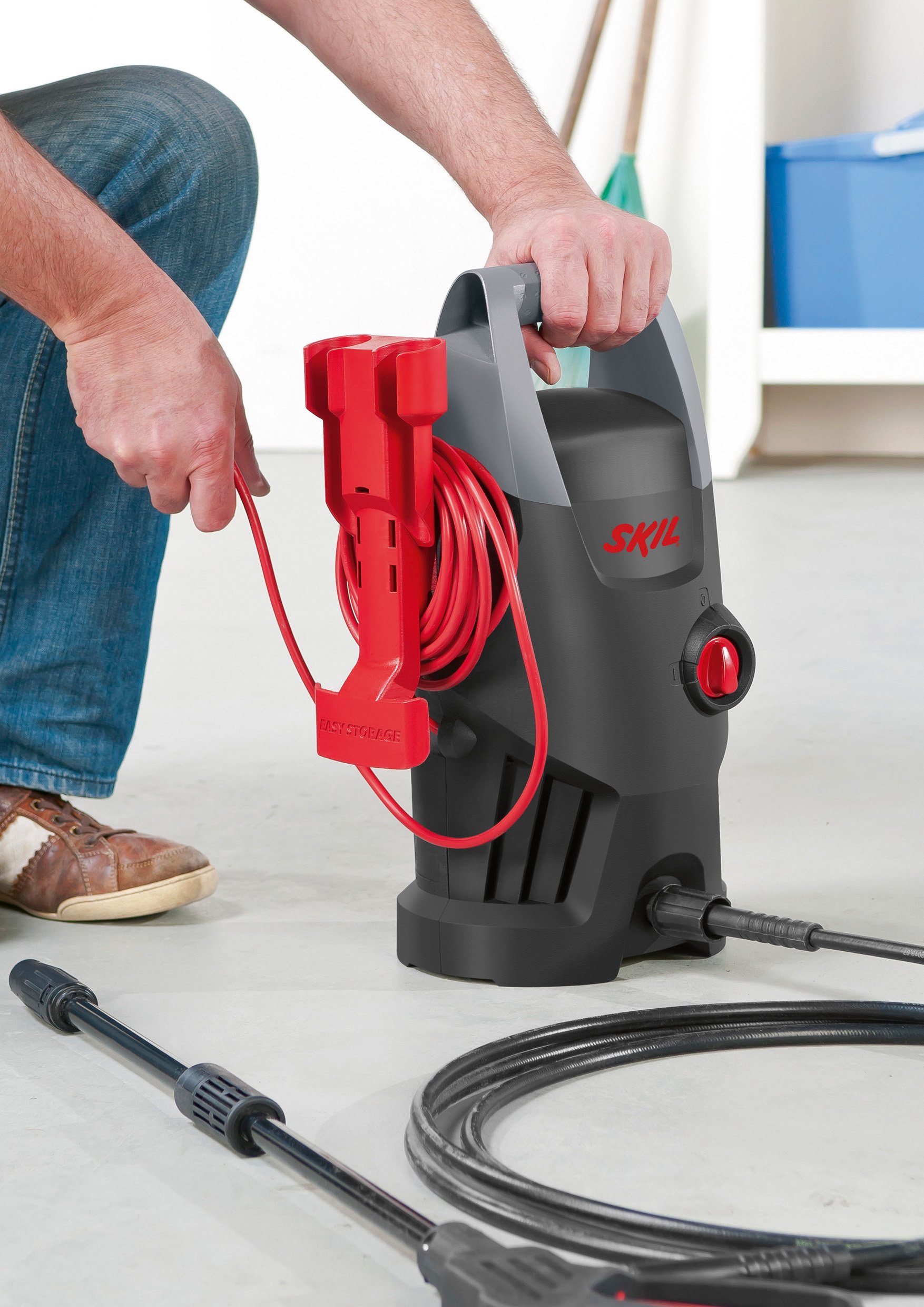 Skil 0761AA - Hidrolimpiadora de Alta presión (1400 W, 105 Bar, 370 l/h, Rango de operación de 11 m, Pistola de gatillo, Botella de detergente, Lanza)