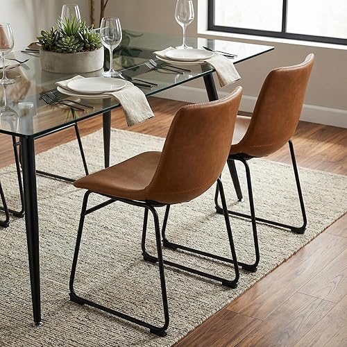 Miniatura 2 de Cortesi Home Casablanca - Silla de comedor en piel sintética marrón, patas negras (juego de 2)