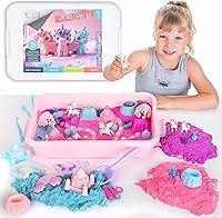 Kipipol Unicorn Sensory Bin for Toddlers 3-7: Magic Sand Art Kit with 2.4LB Sensory Sand, Sandbox, Unicorn Toys & Castle Molds - Girls Birthday Gifts