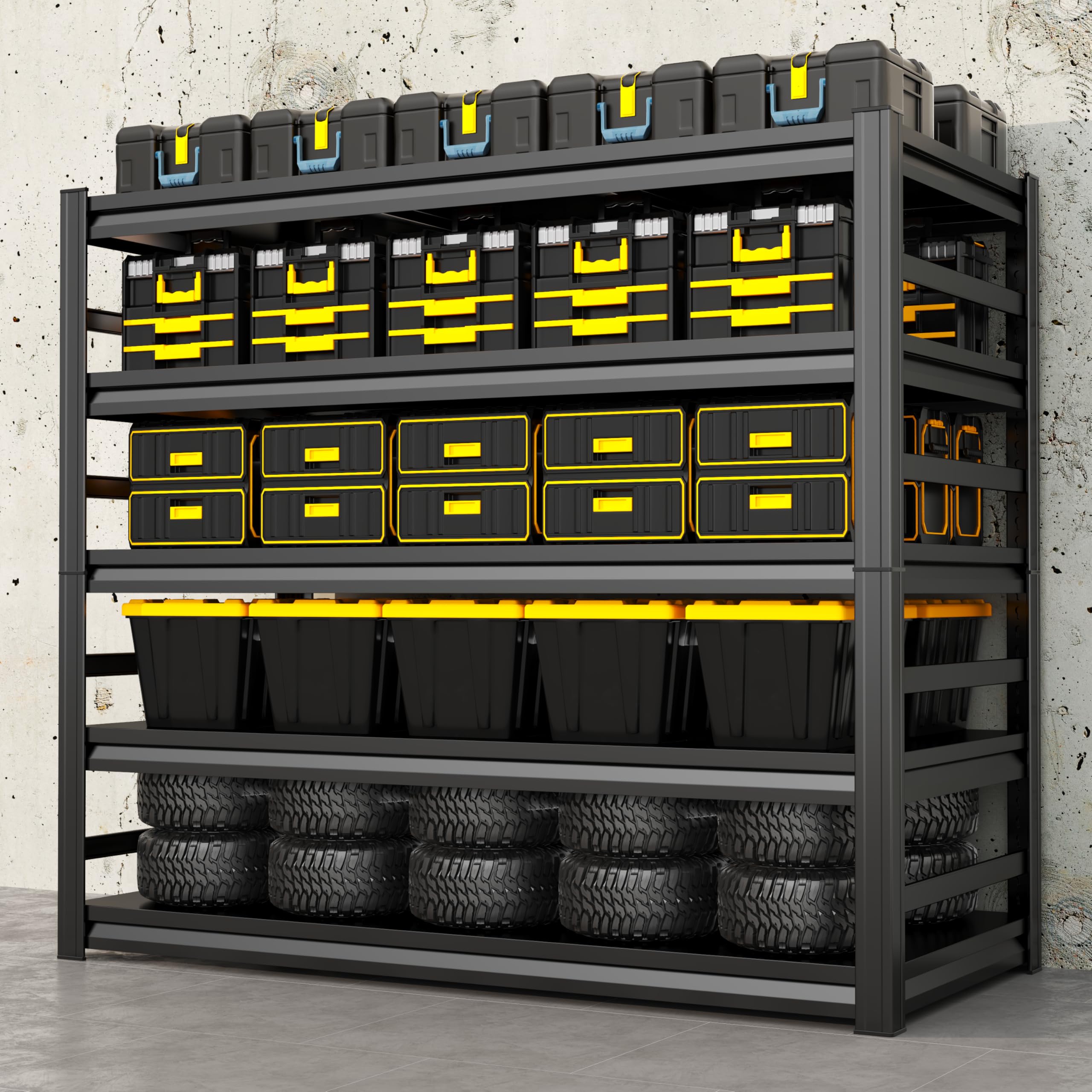 Scaffalatura per garage a 5 ripiani, resistente, 121,9 x 61 x 185,4 cm (larghezza x profondità x altezza), regolabile, in metallo, per garage, cantine, magazzini, colore: nero