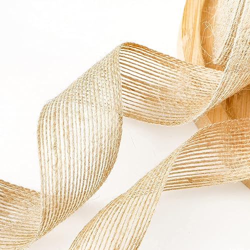Miniatura 5 de 5 rollos de cintas de yute, cinta de encaje para manualidades, color natural, cinta de arpillera de yute natural, cinta con alambre natural para