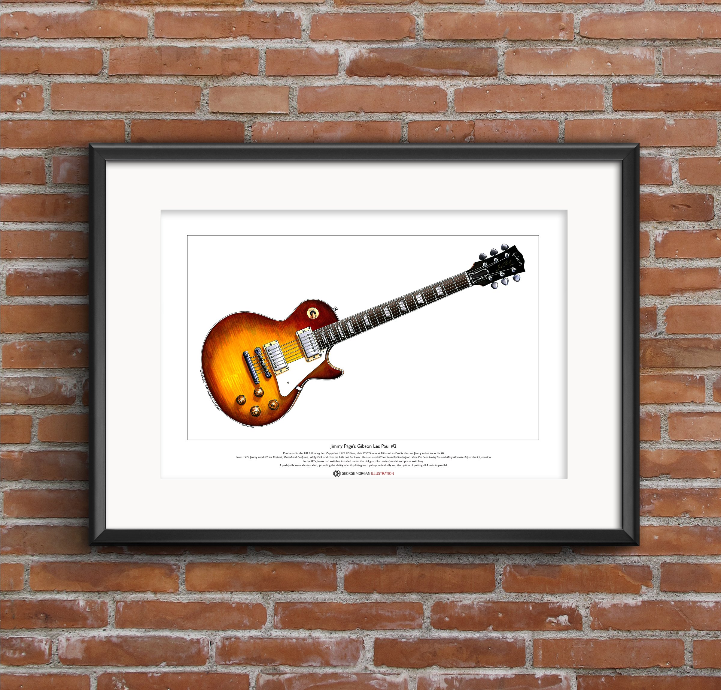 George Morgan Illustration Jimmy Pages 1959 Gibson Les Paul 2 Limited Edition Fine Art Print A3 size