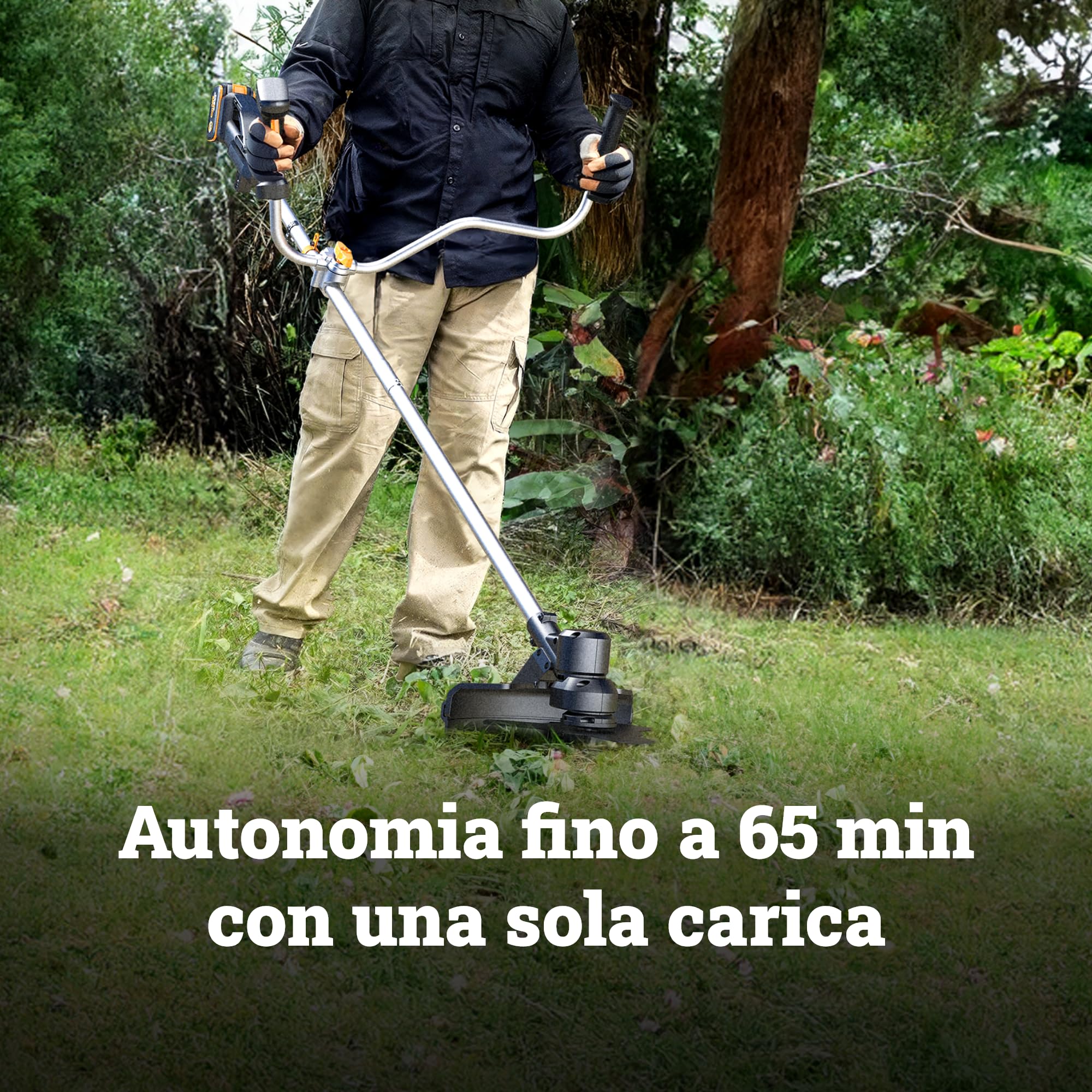 WORX WG082E,9 Decespugliatore 20V da 30 cm / 25,5 cm, pesa solo 4,1 kg, fino a 65 minuti di autonomia con una singola carica, motore brushless, 1 batteria da 4,0 Ah inclusa, PowerShare