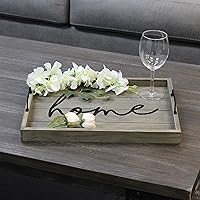 Vista 50 de Elegant Designs HG2000-WWC 15.50" x 12" Bandeja de madera decorativa para servir con asas, lavado blanco Bienvenido