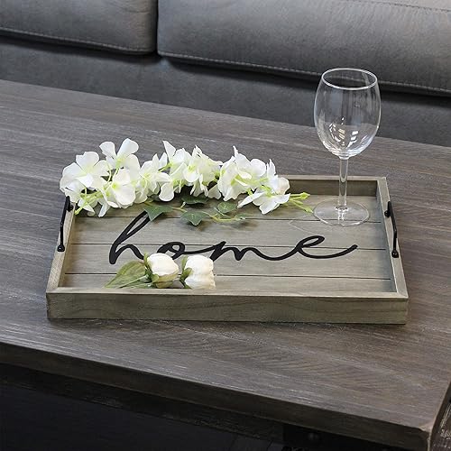 Miniatura 53 de Elegant Designs HG2000-AHH Margarita Drinks Lime Bar Kitchen Wetbar Bandeja Decorativa de Madera para Servir con Asas, 15.50" x 12", Aqua Wash Happy