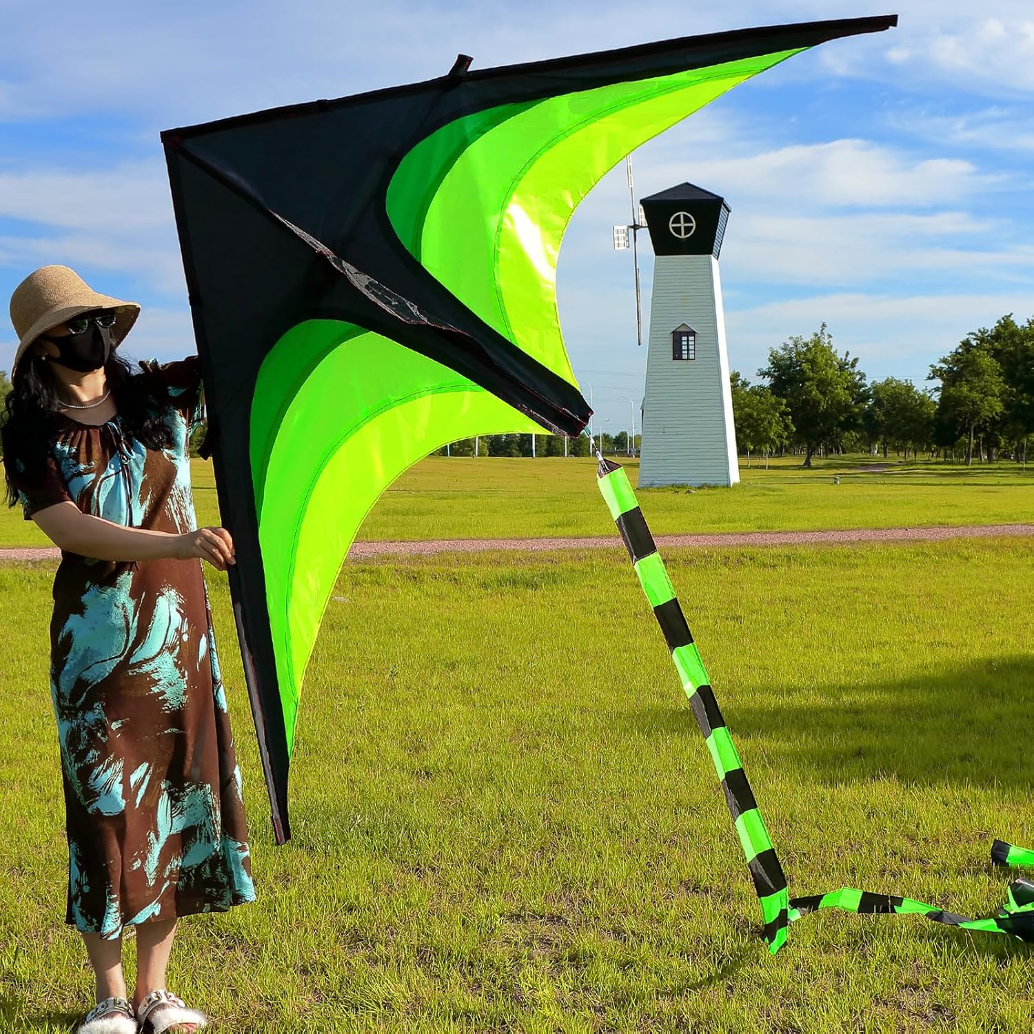 Large 83" Giant Delta Kite for Adults with 33ft Kite Tail, Huge Single-line Beach Kites for Adults and Teenagers