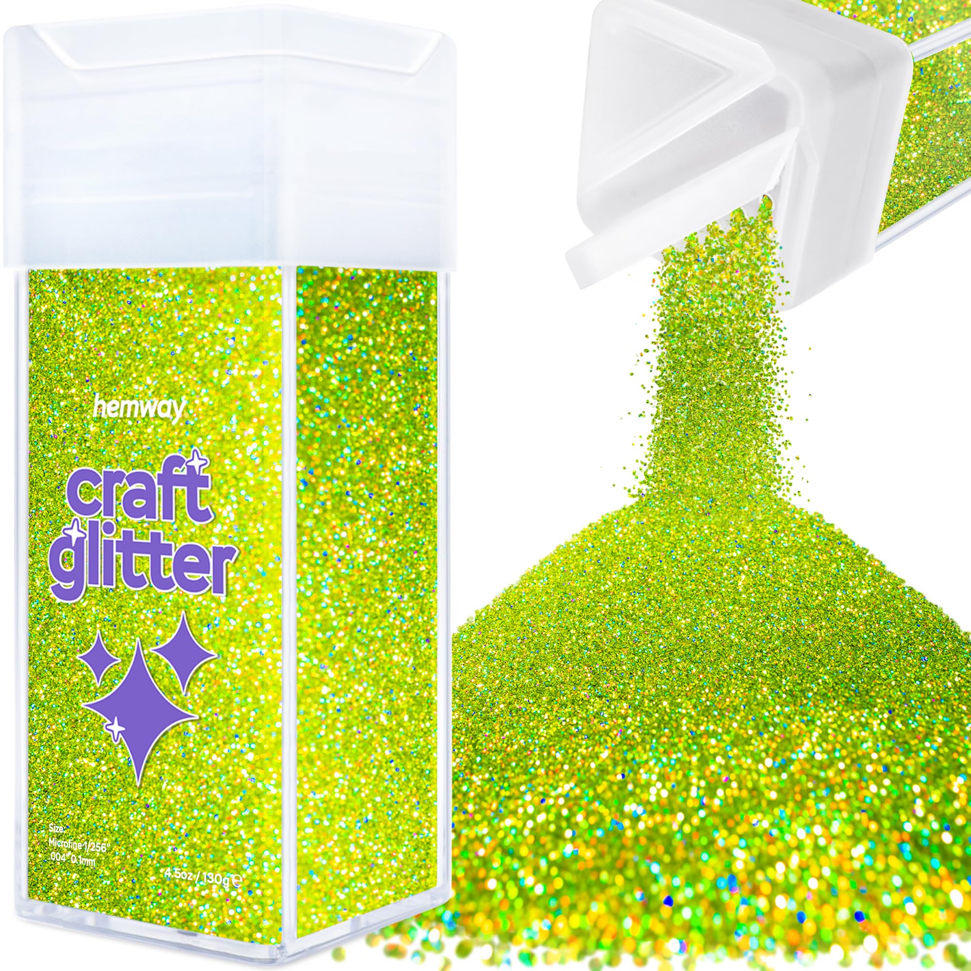 Hemway Premium Holographic Glitter Shaker 130g - Lime Green Ultrafine Glitter For Resin, Crafts, Makeup & Paint