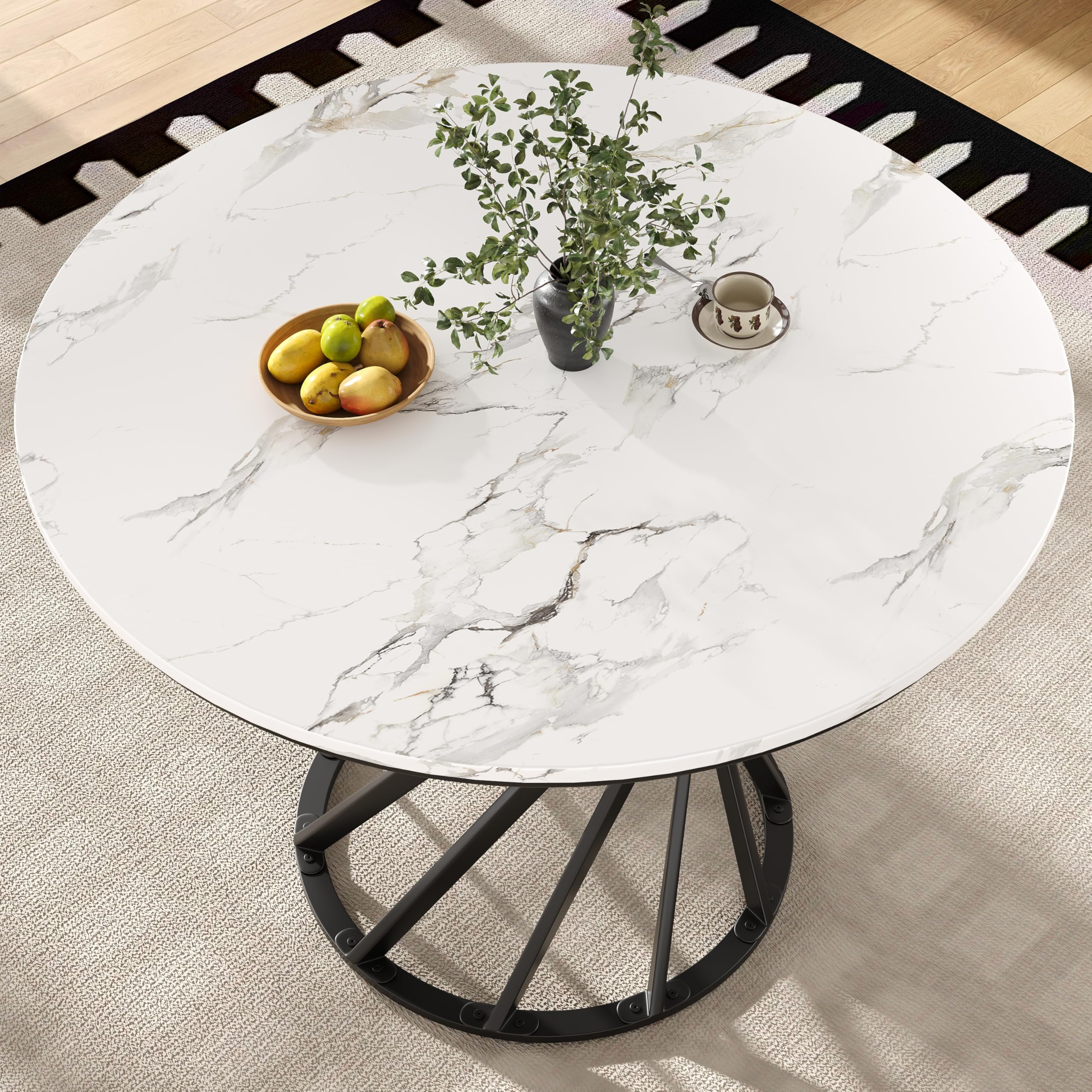 Nowoczesny okrągły stół do jadalni 80 x 80 cm podstawa z czarnego marmuru i metalowe nogi stylowy stolik kawowy na 4 płyty MDF do jadalni i salonu elegancki design