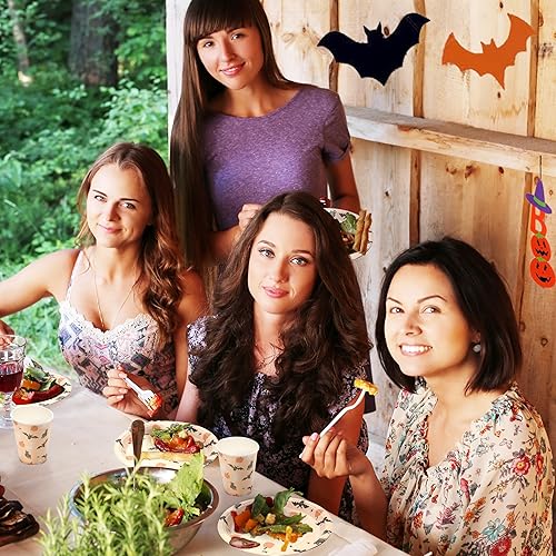 Miniatura 6 de Cheerland Platos de papel desechables de Halloween, lindos platos de fiesta de calabaza, murciélago, fantasma, para decoración de Halloween en