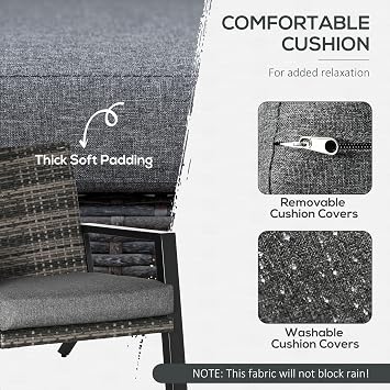 Outsunny 4 Piece Patio Furniture Set 2 PE Wicker Chairs Soft Cushions Black